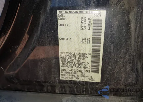 2016 Nissan Altima 2.5 Sv from USA, damaged, VIN 1N4AL3AP7GC208805